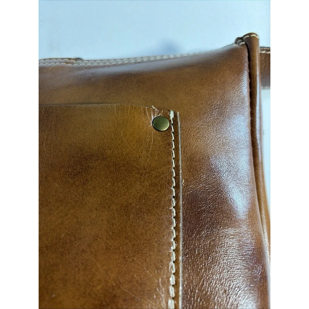 Patricia Nash Map Print Leather Crossbody Bag Brown Tan Italy Map Embossed Logo